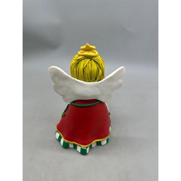 Handcrafted Christmas Clay Angel Figurine With Trumpet - Red/Green Holiday READ - Picture 7 of 9